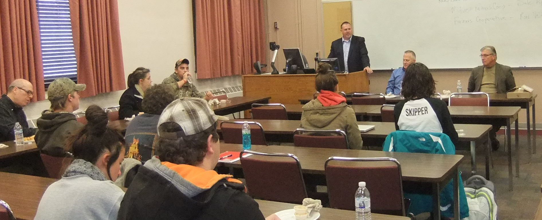 Attorney Rocky Weber (standing at podium) teaches the first cooperatives class offered at UNL
